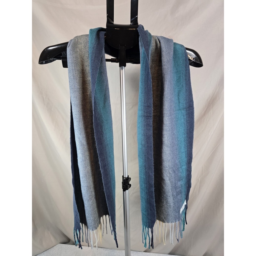 Blue Shades‎ Scarf Woth Frilled Ends, Made In Italy. Measurements In Pics
